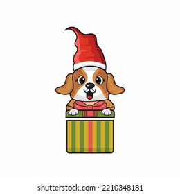 Christmas Gift box with dog vector illustration graphic.