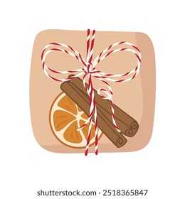 Christmas gift box in Eco package isolated on white. Paper craft wrapped present. Natural recycled pack with Organic Decor. Handmade wrapping. Sustainable Holidays. Vector illustration