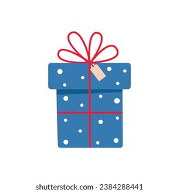 Christmas gift box flat cartoon style. Hand drawn cute holiday winter illustration Christmas cute poster. Happy New Year. Warm wishes. Vector