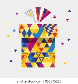 Christmas gift box with geometric pattern. Vector Illustration.