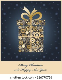 Christmas gift box from golden snowflakes. Christmas background. Vector