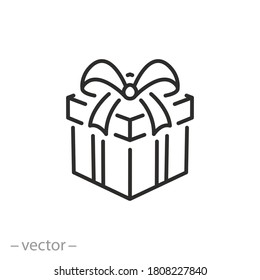Christmas Gift Box Icon, Present Or Surprise, Prize Concept, Thin Line Web Symbol On White Background - Editable Stroke Vector Illustration Eps 10