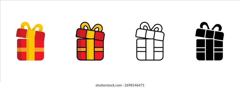 Conjunto de iconos de caja de regalo de Navidad en color y contorno