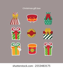 Christmas gift box, Gift box icon. Vector isolated elements. Christmas gift icon illustration vector symbol