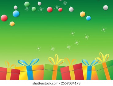 Christmas gift box illustration Holiday wrapped with ribbon on a cheerful emerald green background for a memorable holiday celebration.