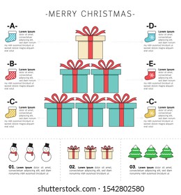 Christmas gift box infographic with decorations and presents.