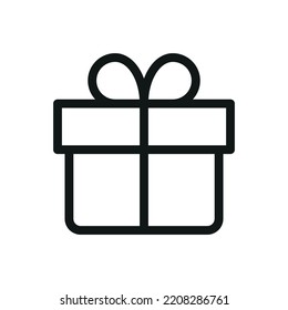 Christmas gift box isolated icon, present giftbox outline vector icon with editable stroke