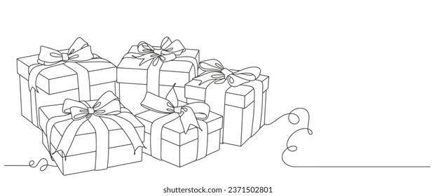 Christmas gift box line art vector illustration