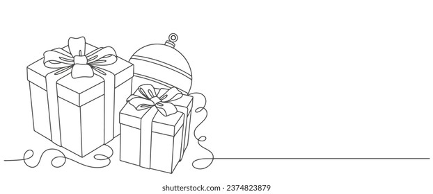 Christmas gift box line art vector illustration
