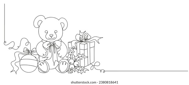 Christmas gift box line art style vector illustration