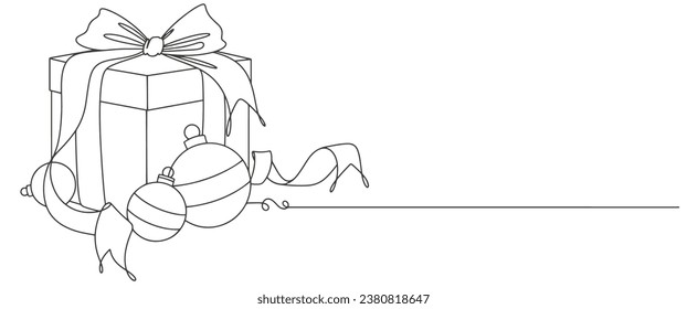 Christmas gift box line art style vector illustration