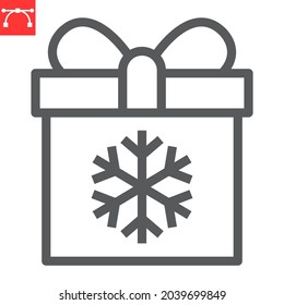 Christmas gift box line icon, holiday and christmas, present vector icon, vector graphics, editable stroke outline sign, eps 10.