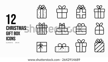 Christmas Gift Box Line Icon Set Minimal Winter Holiday Gift Box Symbols Collection Clean Modern Line Art Vector Set Festive Outline Icon Pack