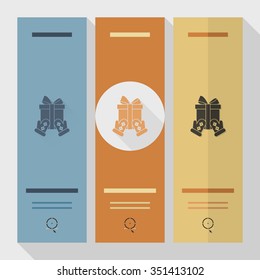 Christmas Gift Box. Long Shadow. Retro Color. Single Flat Icon . Vector