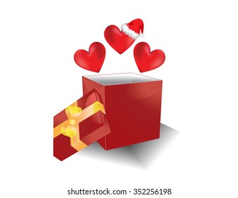 Christmas gift box with love hearts. Vector