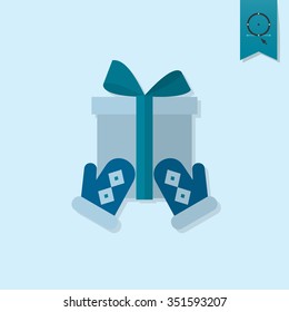 Christmas Gift Box. Monochrome color. Single Flat Icon . Vector