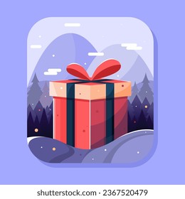 Weihnachtsgeschenkbox auf Berghintergrund