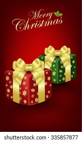 Christmas gift box on red background. vector