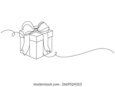 Caixa de presente de Natal Um desenho de linha contínua