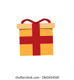 Christmas gift box orange color with red tape. Symbol of birthday and christmas