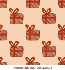 Christmas Gift Box Pattern Background. Social Media Post. Christmas Decoration Vector Illustration.