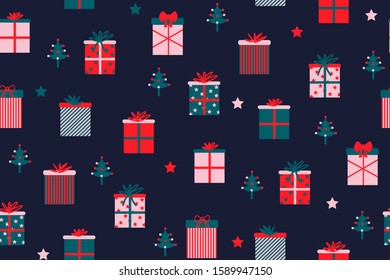 Christmas gift box pattern. Great for wrapping paper , post card, notebook or fabric design. happy new year. merry christmas. vector.