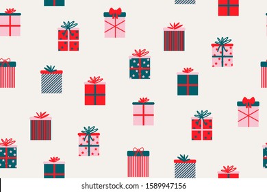 Christmas gift box pattern. Great for wrapping paper , post card, notebook or fabric design. happy new year. merry christmas. vector.