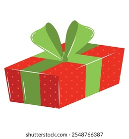 Christmas gift box with polka dots and green ribbon, Vector