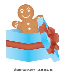 christmas gift box present with ginger cookie vector illustration design