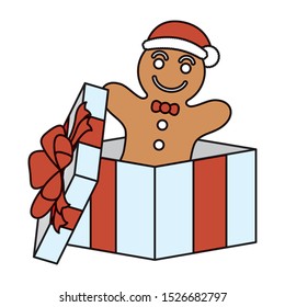 christmas gift box present with ginger cookie vector illustration design