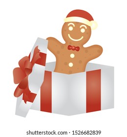 christmas gift box present with ginger cookie vector illustration design