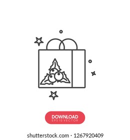 Christmas gift box or present with ribbon bow line art vector icon for apps and websites - Vector