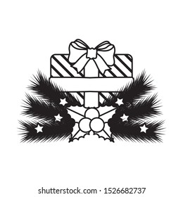 christmas gift box present with wreath leafs vector illustration design