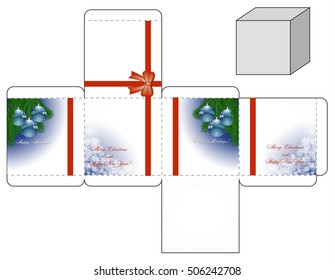 Christmas gift box with a red bow. Christmas greetings, gift box - template.
vector illustration