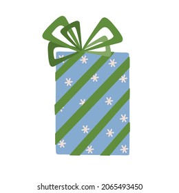 Christmas gift box with ribbon and bow vector illustration, Merry Christmas and Happy New Year festive traditional winter holiday decor