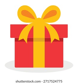 Weihnachtsgeschenkbox mit Flachsymbol mit Band einzeln auf weißem Hintergrund