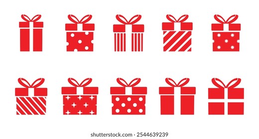 Christmas gift box with ribbon. Red. Holiday celebrations. ideal for Christmas, New Year, birthdays, weddings, and anniversaries. Flat design for greeting cards, packaging, and festive decorations