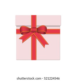 Christmas gift in box with ribbon souvenir. Flat vector illustration on white background.