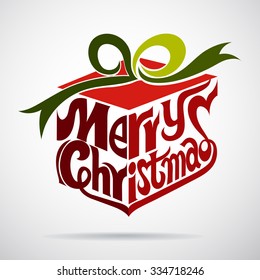 Christmas gift box with ribbon.- Vector Illustration