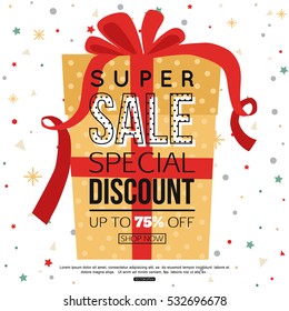 Christmas gift box sale banner. Vector illustration