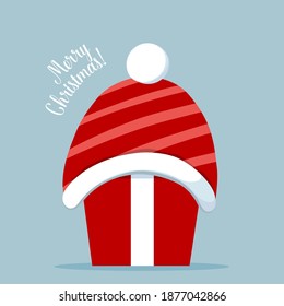 Christmas Gift box with Santa hat. Merry Christmas and happy new year. Vector Illustration