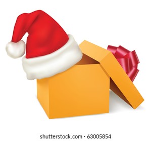 Christmas gift box and santa hat. Vector.