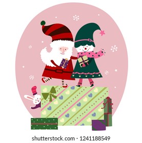 Christmas gift box, Santa and snowman