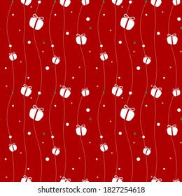 Christmas gift box seamless pattern on red background for gift wrapping paper, digital scrapbook etc.