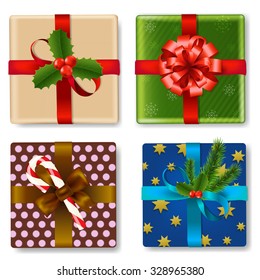 Christmas Gift Box Set With Gradient Mesh, Vector Illustration