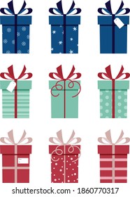 Christmas Gift Box Set, Christmas Presents colorful with tags