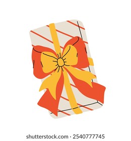 Christmas gift box set with Ribbons and Bows. Santa Gifts, Christmas Presents and envelope with floral elements, leaves, berries and candy cane