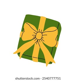Christmas gift box set with Ribbons and Bows. Santa Gifts, Christmas Presents and envelope with floral elements, leaves, berries and candy cane