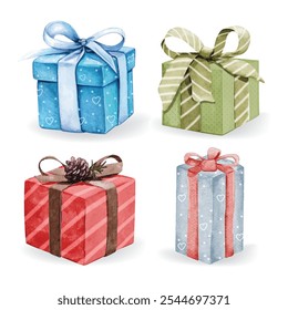 Christmas gift box set watercolor vector