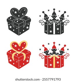 Christmas Gift box silhouette vector illustration design icon image. Vector isolated elements. Christmas gift logo icon symbol on white background.